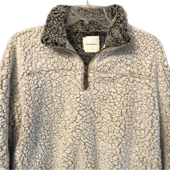 Thread & Supply 1/4 Zip Sherpa Wubby Teddy  Pullover Women’s Size Large - Picture 3 of 12